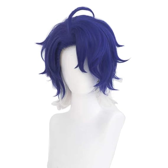 XiongXiongLe Halloween Anime Role Dark Blue Short Curled Hair Replacement Wig +Cap Wig for Women Adult Cos Party Halloween Christmas Comic