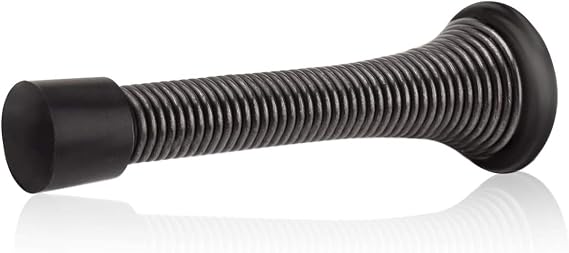 HOMOTEK 1 Pack Oil Rubbed Bronze Spring Door Stops,3-1/8 Heavy Duty Door Stop - Flexible Spring Door Stopper with Low Mounted Black Rubber Bumper Tips