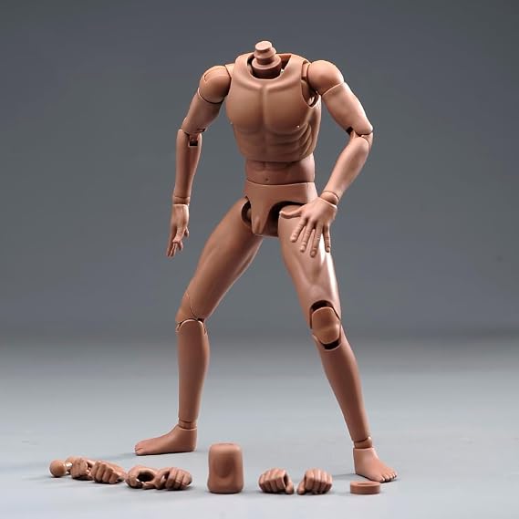 1/6 Scale Male Action Figure, 12 Inch Muscle Man Flexible Ball-Jointed Aciton Figure, Miniature 1/6 Male Muscular Action Figure Body Model With Detachable Hand Gesture Shapes Accessories (suntan skin)