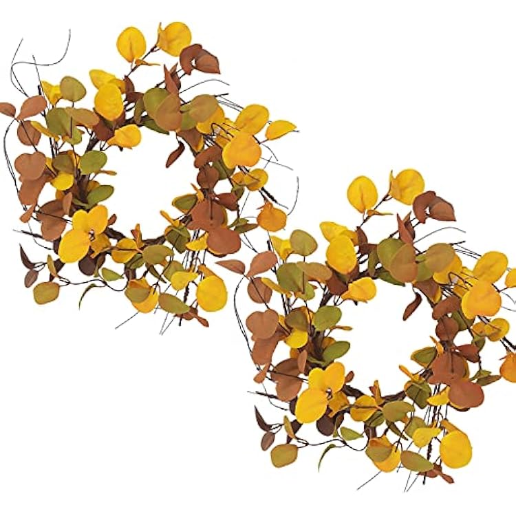 Bibelot 20 inches Autumn Eucalyptus Leaves Wreath Thanksgiving Rustic Wreath for Front Door Decoration Rustic Farmhouse Decor, Home Wall Haning Decor,IndoorOutdoor Use 14in-2pcs