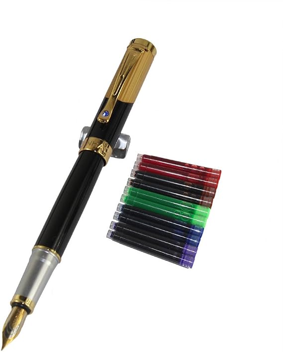 Gullor 9009 Normal nib Fountain Pen with Original pen pouch and 5 color ink cartridge - Black