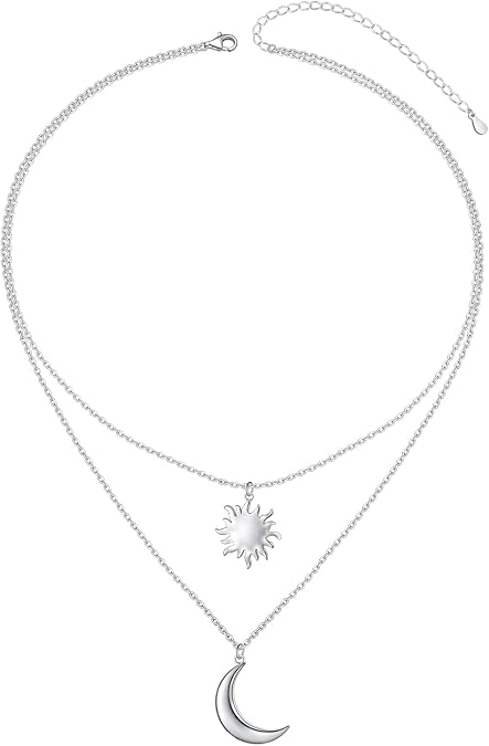 DAOCHONG Layered Necklace 925 Sterling Silver Multilayer Necklace Triple 3 Layered Choker Necklace Long Chain Necklace for Women