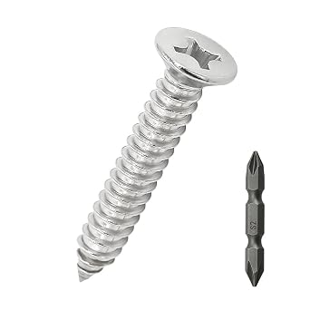 #10 x 2-1/2" Flat Head Wood Screws 50 Pcs 18-8 (304) Stainless Steel Flat Head Phillips Drive Self Tapping Screws, Bright Finish, No Coating, Fayeploo