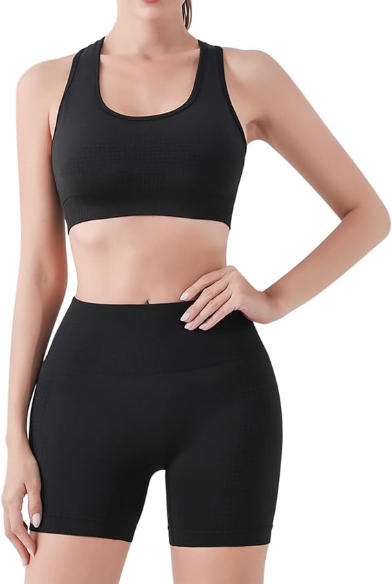 Women's Fitness Suit Two-Piece Seamless high-Waisted Tight Shorts with Sports Bra Yoga Sportswear