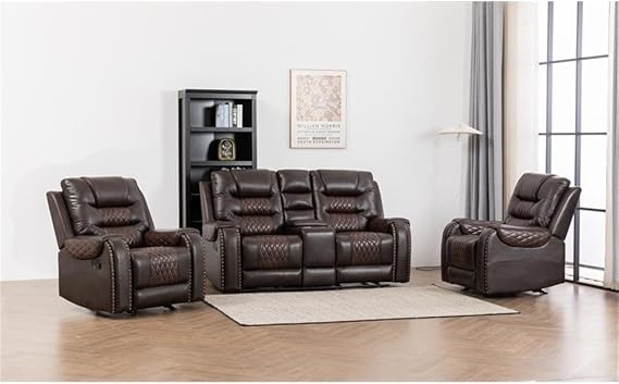 Ilyiano Two Tone Faux Leather 3-Piece Livingroom Reclining Set In Brown
