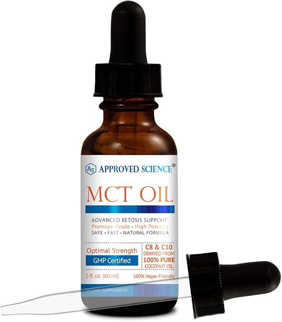 Approved Science MCT Oil - Pure Medium-Chain Triglyceride (MCT) Oil derived from Coconuts with Caprylic Acid (C8) and Capric Acid (C10) - Vegan, 60 ml