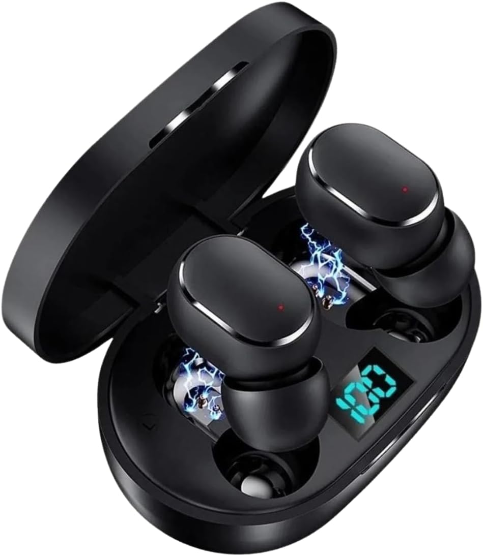 E6s Dots Bluetooth Kablosuz Kulaklık, Çift Mikrofon, HD Ses, Extra Bass, Powerbank Kutu, Siyah