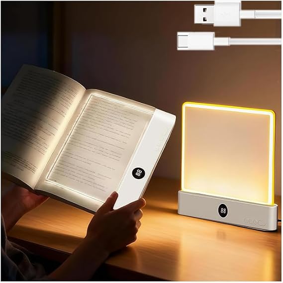 Book Light,Rechargeable Clear LED Flat Book Lights for Reading in Bed at Night with 3 Colors & Timer,Dimmable Panel Plate BookLamp Full Page Lights,LED Reading Light,Bookish Gifts for BookLovers