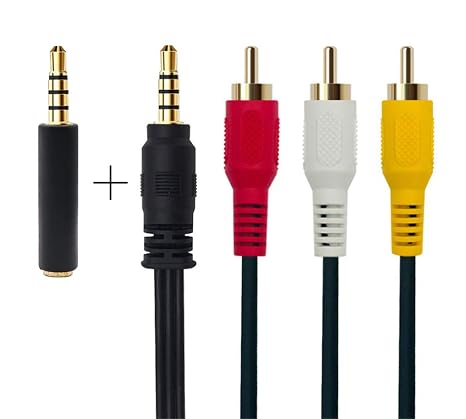 3.5 mm to RCA AV Camcorder Video Cable,3.5mm Male to 3RCA Male Plug Stereo Audio Video AUX Cable for Smartphones,MP3, Tablets,Speakers,Home Theater - 3.5mm Straight 1.5m