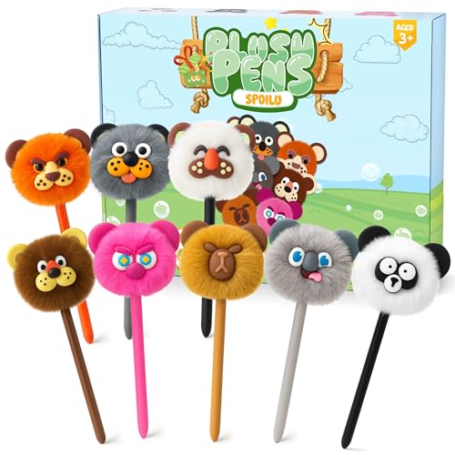8 pcs Cute Pens for Kids - Fun Pens, Fluffy Pom Pom Pen for Party Favors, Carnival Prizes, Stocking Stuffers, Birthday Gifts, Treasure Chest for Kids Prizes, Baby Shower Decorations