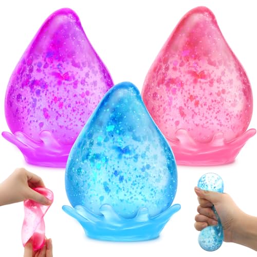 Fidget Toys Stress Cube for All Ages: 3 Pack Cube Squishies Anxiety Stress Relief, Ice Squishy Drop Malt Sugar Balls, Soft Sensory Calming Toys for Kids, Teens and Adults Party Favors, 3pcs