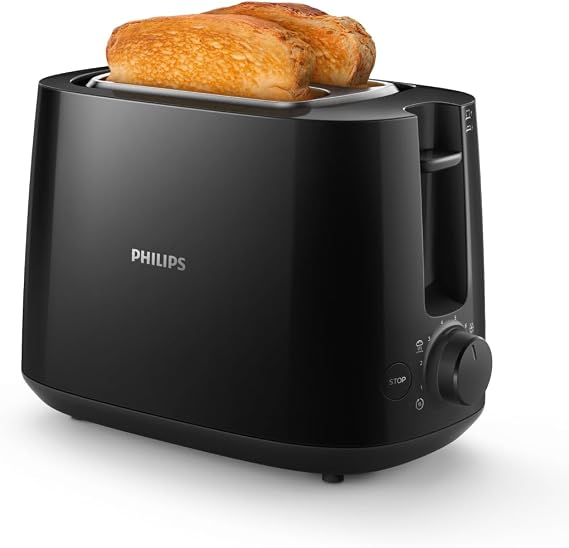 Philips Daily Collection Tost Makinesi - 2 dilim, 8 ayar Erişim. entegre hamur ısıtıcısı, Kompakt tasarım, Otomatik durma, Geniş yuva, Siyah (HD2581/90) | Çıkarılabilir kırıntı tepsisi – üst tutucu, buz çözme fonksiyonu, otomatik kapanma, siyah (HD2581/90)