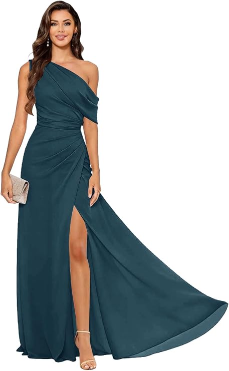 One Shoulder Chiffon Bridesmaid Dresses for Women Long 2026 Ruched Mermaid Evening Gown with Slit