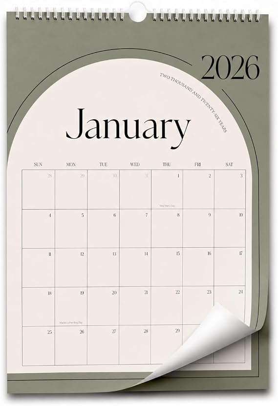 Aesthetic Wall Calendar 2026-2027, 18-Month Vertical Hanging Calendar | 12 Earth-Tone Designs, Large Daily Blocks, Thick Paper, Twin-Wire Binding, Smooth Writing, Home, Office & Classroom Use