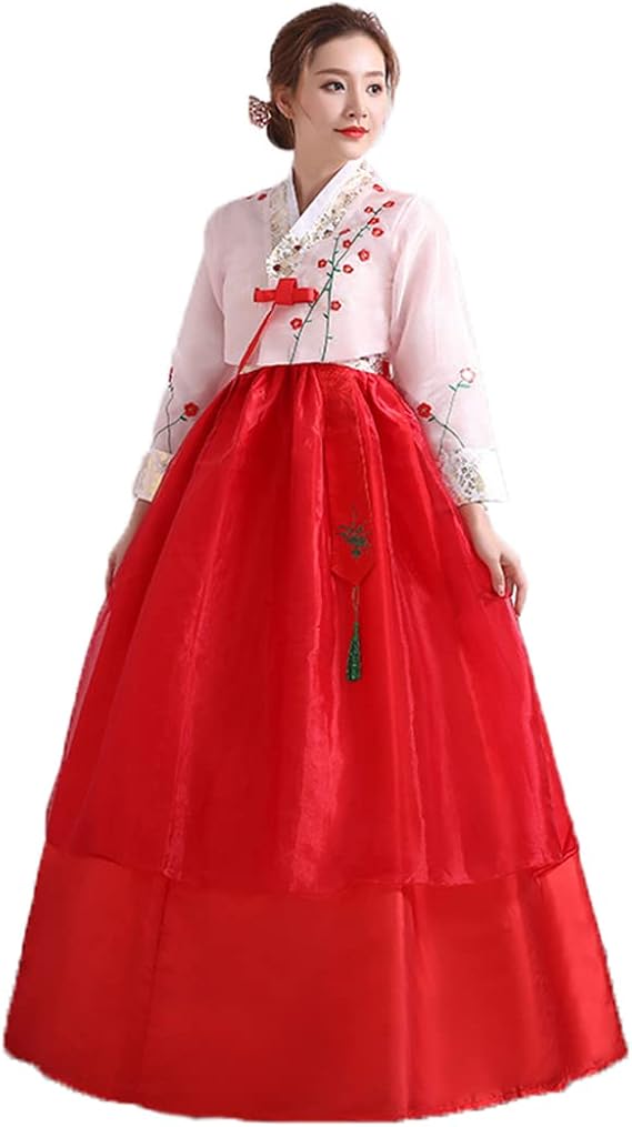 Women's Korean Traditional Dress Floral Embroidery Costume Asian Size