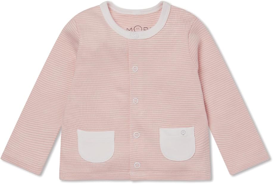 MORI Baby Long Sleeve Cardigan in Blush Stripe for Boys and Girls - Unisex Wrap Top with Pockets and Snap Closure - Newborn