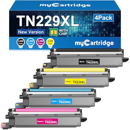myCartridge TN229XL TN229 Toner Compatible with Brother tn229xl Toner cartridges Replacement fo Brother MFC-L3780CDW HL-L3280CDW MFC-L3720CDW HL-L3220CDW HL-L3295CDW Printer TN229XXL Toner 4-Pack