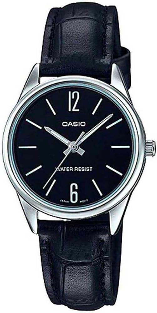 Casio Collection LTP-V005L-1B Classic Women's Quartz Watch with Black Leather Strap and Brass Case Analogue Display