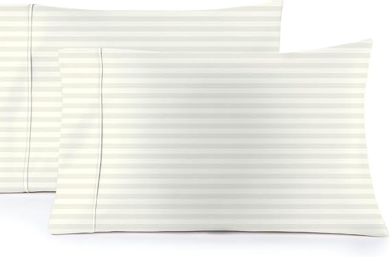 Cottingon Pillowcases Set of 2 - Premium Sateen Weave, 100% Egyptian Cotton Pillow Covers, Cooling, Hotel Collection Quality, Ultra-Soft & Breathable King Size 20x40 Inches, Ivory Stripe