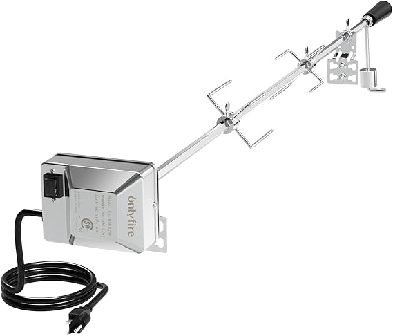 onlyfire 6022 Universal Grill Replacement Rotisserie Kit, with 37'' 1/2'' Hexagon Spit Rod and Stainless Steel Electric Motor(Do No Fit Weber Gas Grill)