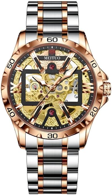 Mechanical Automatic Watches for Men-Open Dial, Skeleton Watches for Men Automatic Watch Men's Waterproof Watch Stainless Steel Strap