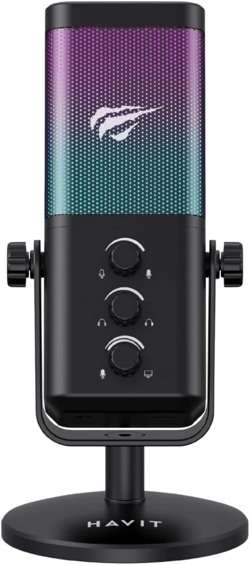 Havit GK65 RGB Profesyonel Yayıncı Mikrofonu 192kHz 24Bit Hi-Fi Dahili Ses Kartlı (Siyah)