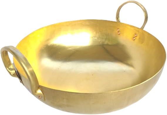 Thai Premium Wok Brass Pan Home Cooking Foods and Dessert for Thai Chinese Japanese Korean Restaurant Durable Great Heat Control (8")