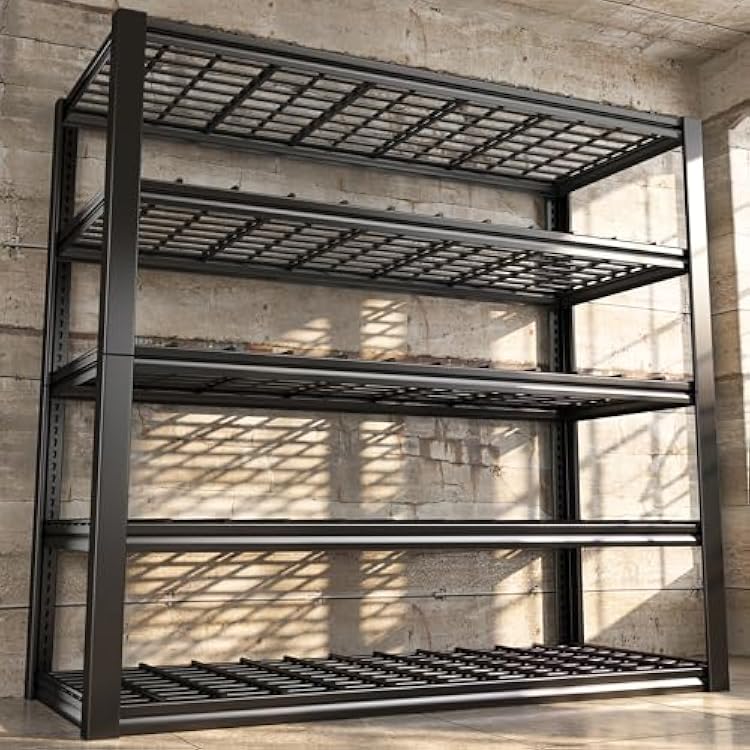 REIBII 48 W Garage Shelving Load 2500LBS, 5 Tier Storage Shelves, Adjustable Garage Storage Shelves, Heavy Duty Shelving for Warehouse, Pantry, Basement, Commercial, 48 W X 72 H X18 D