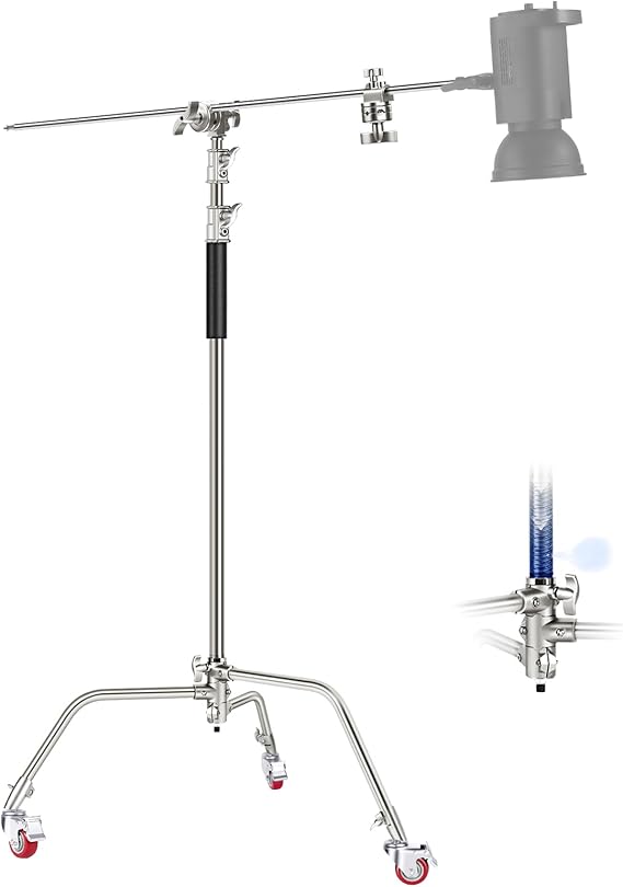 NEEWER Heavy Duty Light Stand Metal 11.15ft/3.4m Photography C Stand, Black