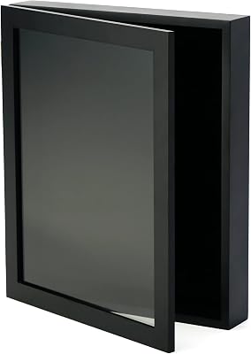 Hinged Shadow Box for Military, Memorial, Graduation, or Wedding Collage Displays, Large 14 x 17 Picture Boxes with Clear Glass, Wall Hanging Home or Office Decor, Black