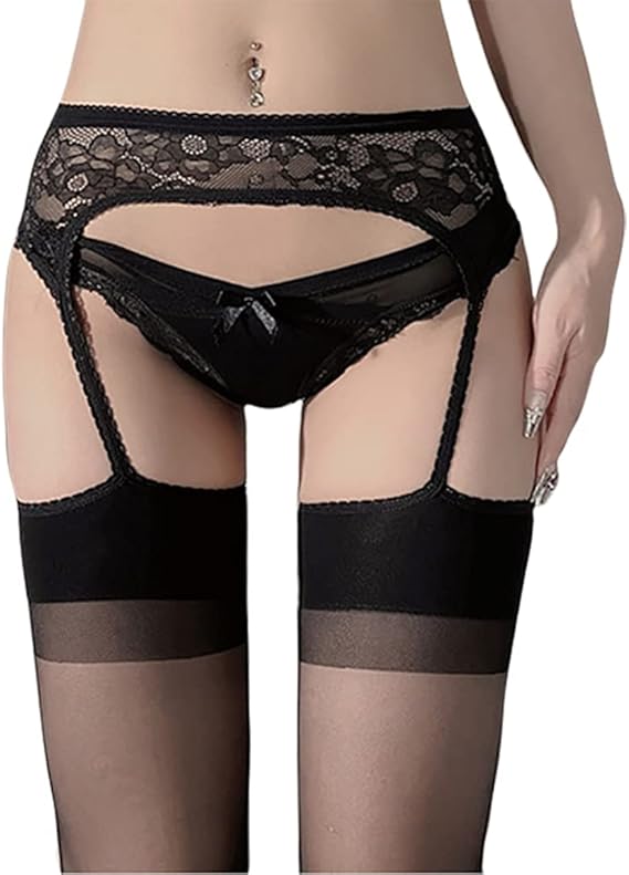 Women's Lace Thigh High Stockings with Garter Suspender Tight Pantyhose
