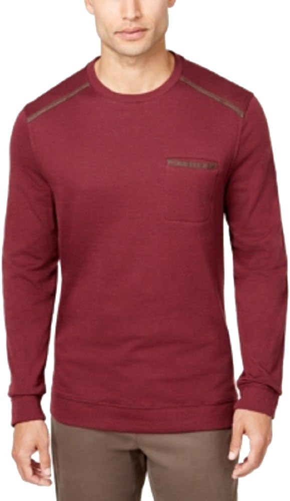 Tasso Elba Mens Pocket Sweatshirt with Faux-Suede Trim Port Royale, XXL
