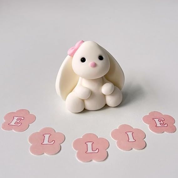 Edible Bunny Cake Toppers-3D Sugar Fondant Figure-Kids Birthday Decorations- Handmade Present For Girl (bunny + name)