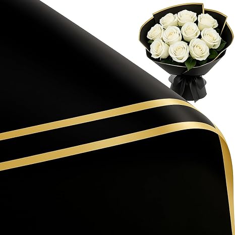 BBJ WRAPS Flower Bouquet Wrapping Paper, Waterproof Flower Paper Wrap, Black Korean Paper for Bouquets Floral Gift Packaging Florist Supplies, 20 Sheets (Black)