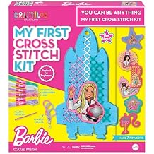 Barbie Cross Stitch Kit for Kids Ages 6-12 | Beginner Embroidery & Needlepoint Craft Kit, 7 Keychain Projects, Arts and Crafts Gift for Girls