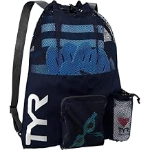 TYR Big Mesh Mummy Backpack for Swim, Gym and Workout Gear, Black, 40-Liter Capacity