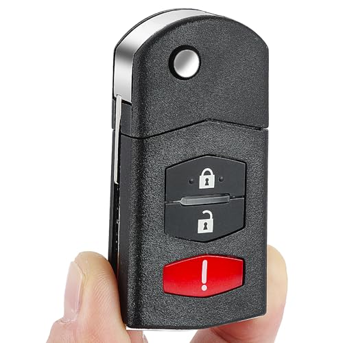 Keyecu Flip Remote Key Fob Shell Replacement for Mazda 2 3 5 CX7 CX9 2006-2015 Car Key Case Cover 3 Button Empty Shells
