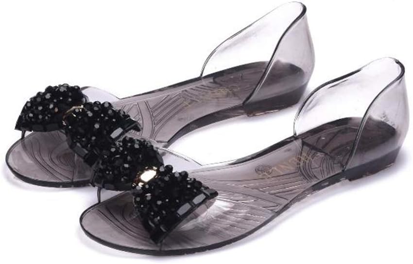 MIOKE Bow Clear Jelly Sandals for Women Summer Beach Transparent Slip On Comfy Flat Jellies Water Sandal