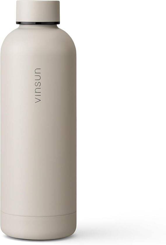 Vinsun Stainless Steel Drinking Bottle 500 ml Beige Suitable for Carbonated Drinks Lightweight auslaufsicher doppelwandig isoliert Thermoflasche für heiß & kalt - Edelstahlflasche Sport Schule Outdoor Büro