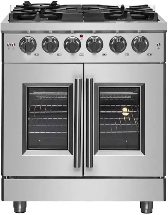 Forno Capriasca Dual Fuel 30" Inch. Freestanding French Door Range 5 Burners Cooktop and 4.32 Cu.Ft. Electric Convection Oven - Stainless Steel Stove Range Heavy Duty Cast Iron Grates