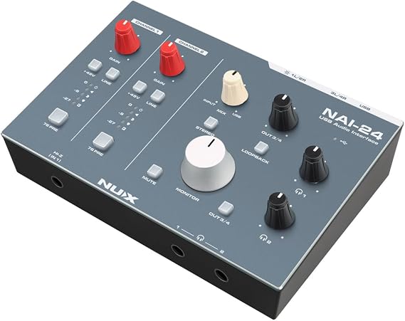 NUX NAI-24 Desktop USB Audio Interface, 2-Input, 4-Output Audio Interface, 32bit/192kHz, Ultra-low Latency, 76PRE Buttons,Loopback, Simple & User-Friendly