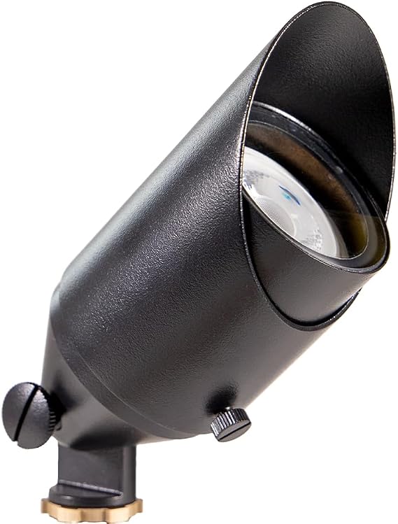 VOLT Top Dog 12V Cast Brass Outdoor Spotlight (Black) | Lamp Ready, Heavy Duty Solid Cast Brass, Low Voltage, Fully Adjustable Glare Guard & Knuckle