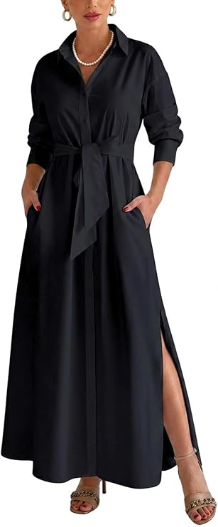 Choichic Shirt Dresses for Women Button Down T Shirt Dress Medium Black