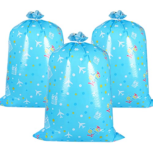 LeZakaa 3 Pcs Jumbo Gift Bag with String, Large Plastic Blue Gift Bags with Airplane, Polka Dot Pattern - 36 inch x 56 inch for Boy Baby Shower, Birthday