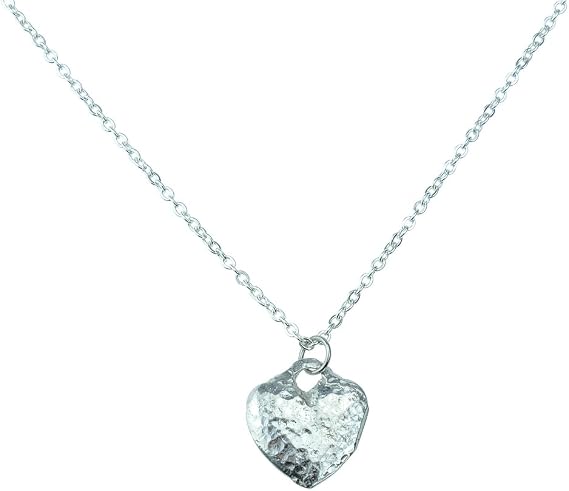 Tin Heart Necklace Handmade from 100% Pure Tin with Hammered Finish Traditional 10 Year Keepsake