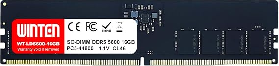 WINTEN DDR5-5600 16GB 288-Pin CL40 1.1V DIMM SDRAM Internal Memory/Expansion Module for Desktop PCs WT-LD5600-16GB