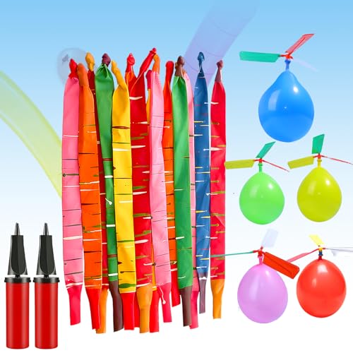 Rocket Balloons with 2 Pumps 100pcs Whistling Flying Rockets  5 Helicopter Balloon Toys, Screaming Air Rocket Set for Kids, Outdoor Party Games and Birthday Gifts