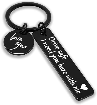 OUMILAN Drive Safe Keychain I Love You I Need You Here With Me Keychain Gifts for Boyfriend Husband Dad Gifts