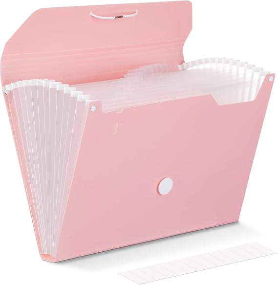 Comix Accordion File Organizer, 13 Pocket, Pink