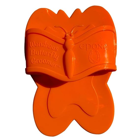 Epona Wondrous Butterfly Horse Groomer Flexible Grooming Tool for Horses Gentle Brush for Sensitive Skin, Face, Legs & Body Removes Dirt, Sweat & Loose Hair (Orange)